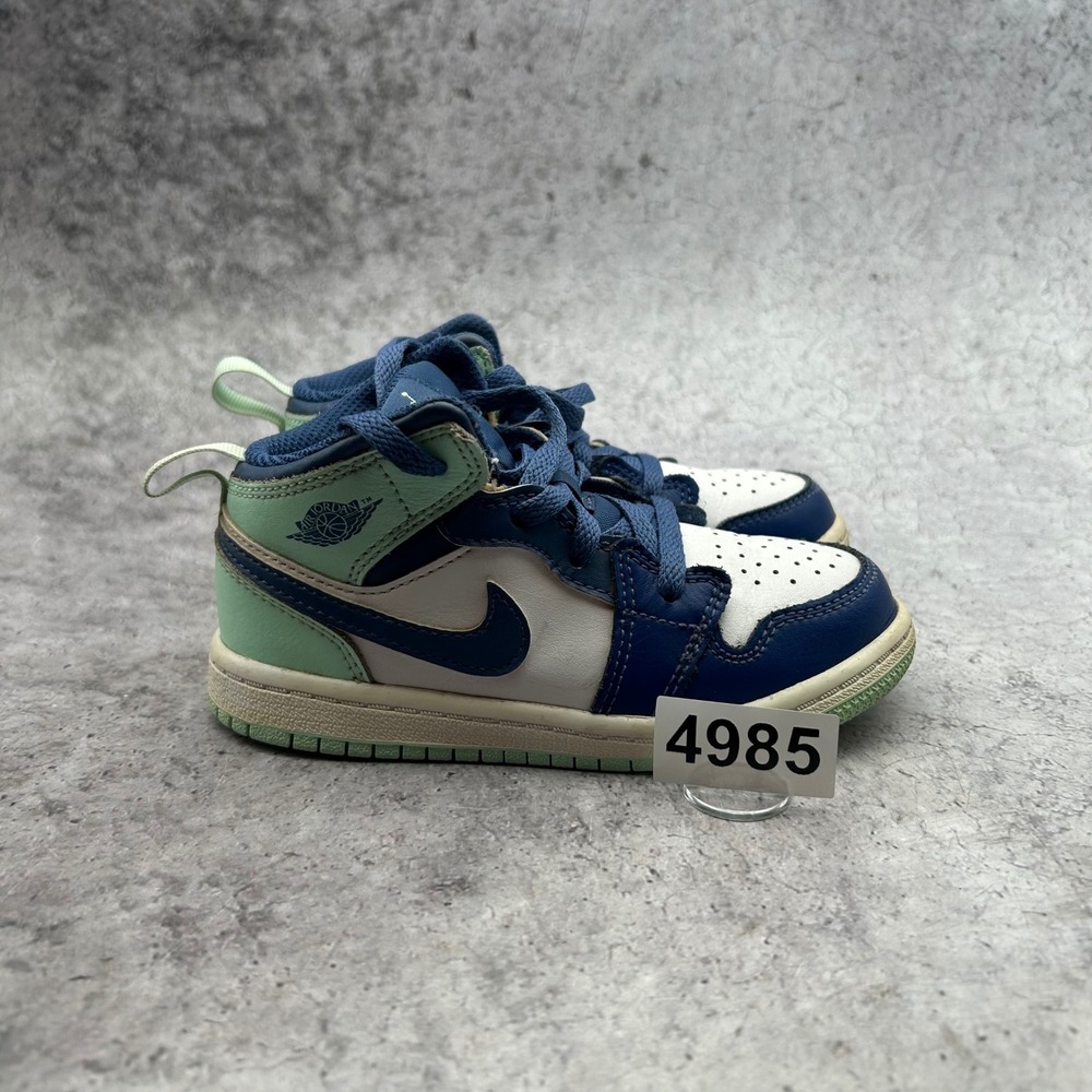 Jordan 1 Mid TD Toddler 9C Blue Mint 640735-413 Sneakers Mid Top Leather